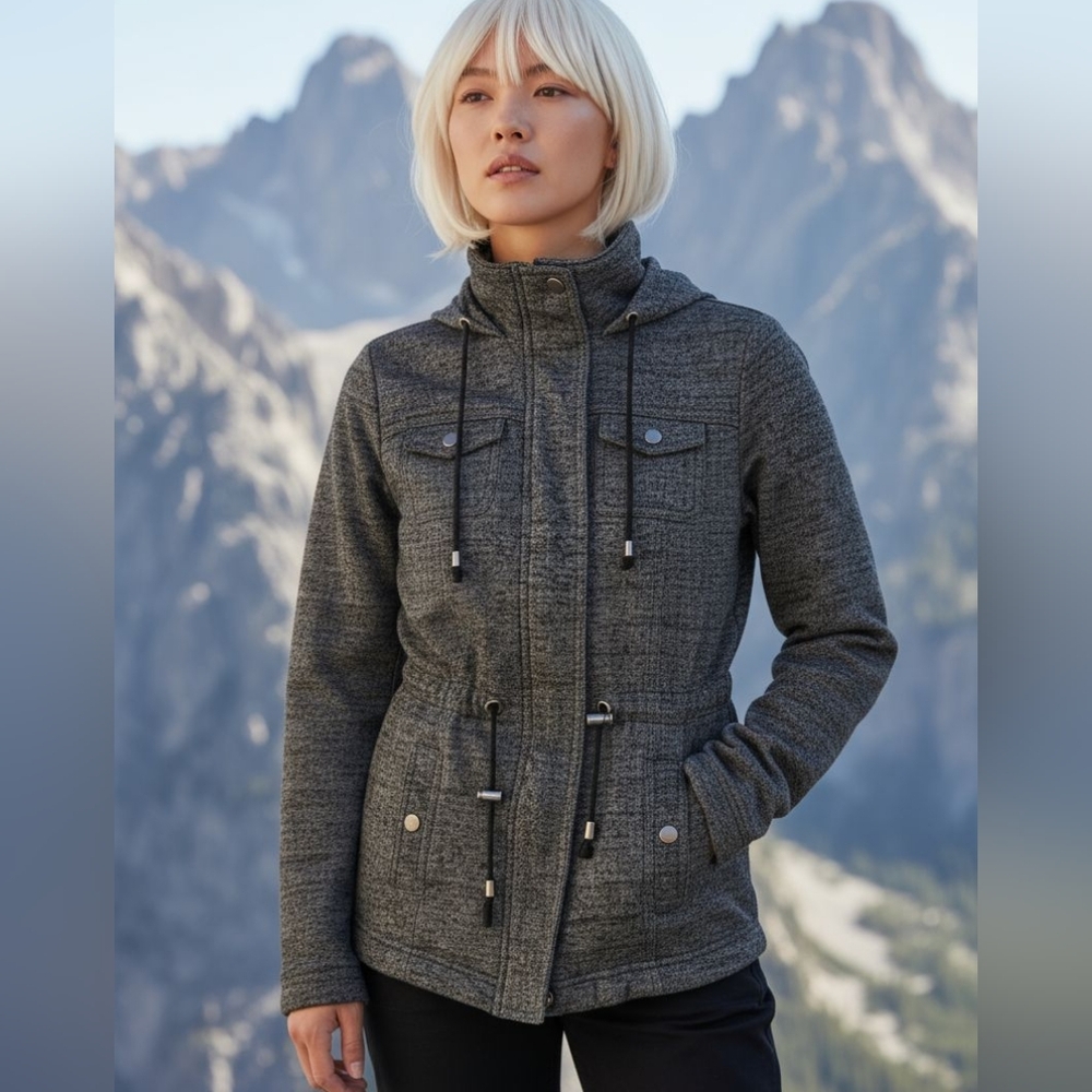 Full Tilt Zip Up Hooded Grey Utility Jacket Small